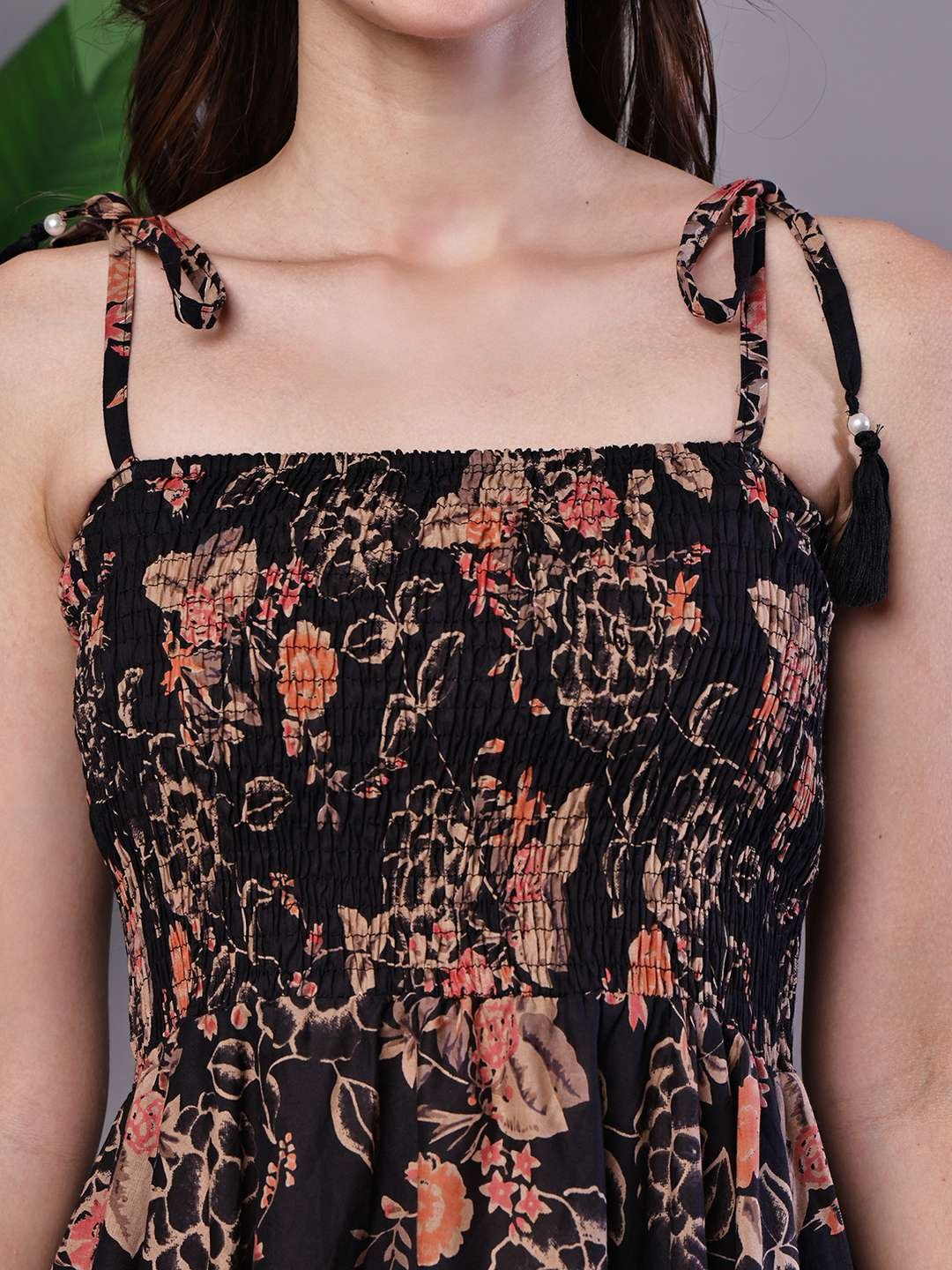 Women's Black Floral Printed Cotton Handkerchief Hem Dress Midi Dresses - Image 5