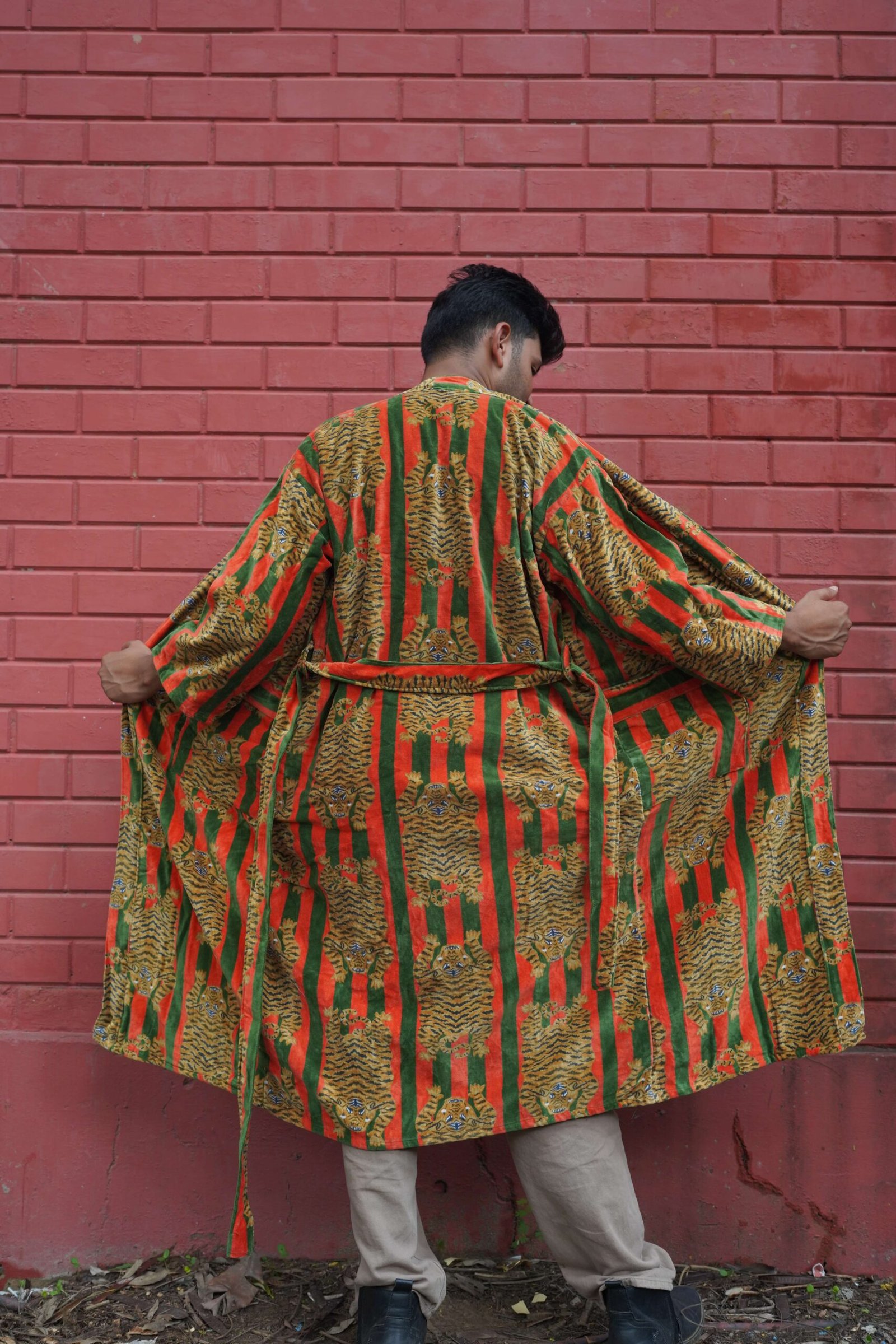 Womens Red Green Velvet Embroidered Jacket with Floral Design - Image 5